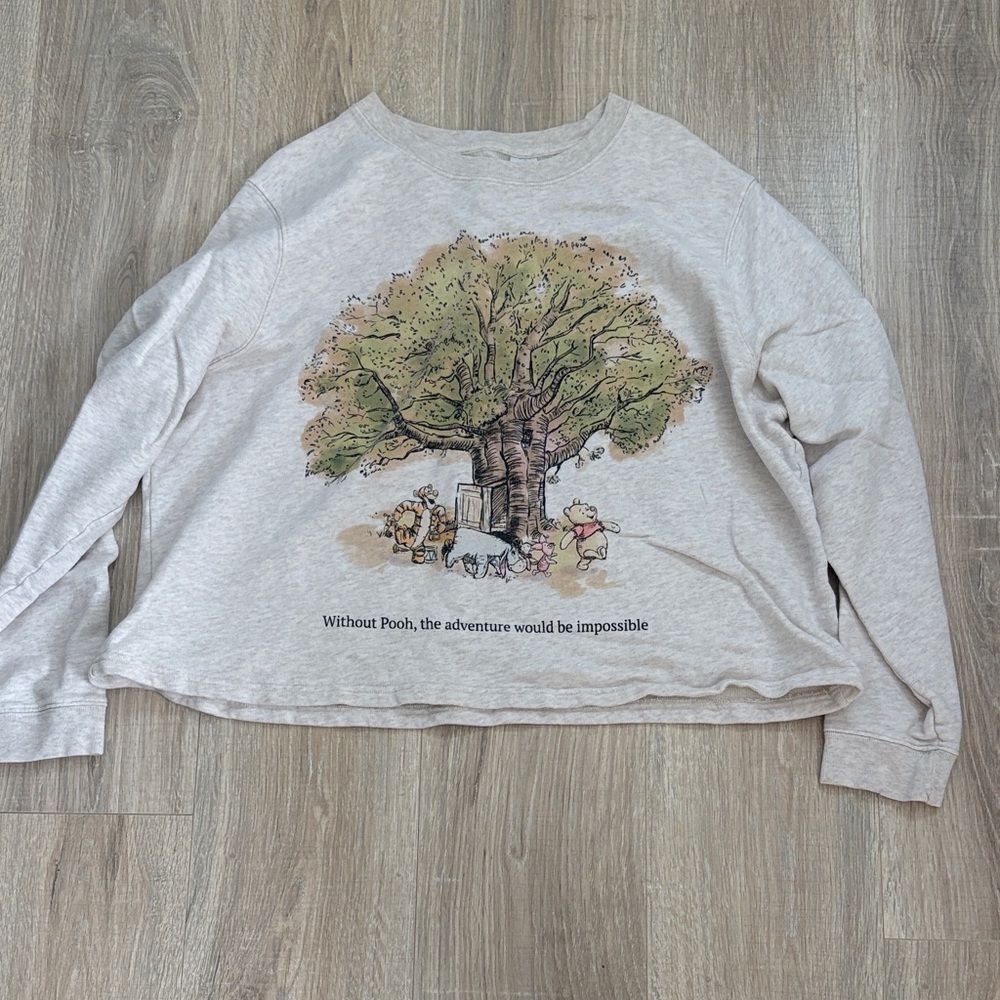 Disney Women's Cream Crewneck Sweatshirt with Winnie the Pooh Tree Graphic